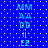 Blue background with white dots and repeating cyan text characters in two vertical