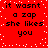 Red background with white pixelated dots and repeated black text reading "it wasnt a zap she likes you" in four identical quadrants.