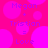 A static image with a bright pink background featuring overlapping magenta circles and repeated text elements.