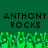 Green background with black text reading "ANTHONY ANTHONY ROCKS ROCKS" and green pixelated shapes below.