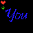Blue cursive text reading 'You rock my world' on black background with red hearts and green arrows moving across the screen.