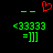 A pixelated green and red icon with a heart symbol above two identical text-based faces on black background.