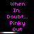 Three identical vertical of pink pixelated text on black background, each displaying "When In Doubt... Pinky Out" with a horizontal white bar beneath the bottom