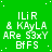 Green background with white pixelated text repeating 'ILiR & KAYLA ARe 53xY BfFS' in a pattern, one showing gray replacement