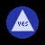 Blue circular icon with white triangle containing blue text 'YES' on black background.