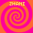 Four identical orange and pink spiral patterns arranged in a with yellow text "ZHANI" above each spiral
