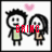 Pixelated cartoon couple holding hands under pink heart, with red text changing across frames.