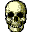 A 3x3 contact sheet of pixelated skull icons with red eyes, showing animation frames where eye color and shape change across sampled frames.