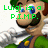Pixelated Luigi character with green text overlays in a split- layout, showing two distinct text phrases across the top and repeated cheering text below