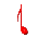 Red musical eighth notes with varying stem and flag positions on a gray background, displayed in three of pixelated animation frames