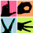 four hand gesture icons in pink, orange, light blue, and lime green, with a separate showing 'in love' text and a pink heart outline