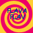 Four identical circular spiral patterns in pink and yellow with blue text "FLAVA FLAV" overlaid, arranged in a on a solid background