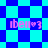 Pixelated blue and cyan checkered background with four pink 'ibell' text instances, each followed by a heart symbol and number three.