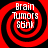Four identical red and black spiral patterns with white text reading 'Brain Tumors Stink' arranged in a on a solid black background