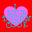 Four identical pink heart-shaped icons with blue text "I LOVE DUSTIN COOL" on a red background, each showing slight pixel variation.