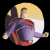 Pixelated circular icon shows a figure in purple and red clothing against a yellow and dark background, with visible animation changes between frames.