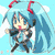Pixelated anime-style character with long blue hair and red hair ties, standing against a light blue background with white clouds.