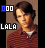 pixelated images shows a person in a red striped shirt with 'LALA' text and blue/purple numbers above, plus two smaller inset photos