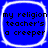 Four identical blue square icons with rounded corners and white borders, each containing black pixelated text reading "my religion teacher's a creeper".