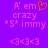 Purple background with pink pixelated text 'A' em crazy *S* immy <3<3<3', orange heart symbol above 'em', and identical static version to the right.