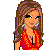 Pixel art of two figures: a woman in red dress with long brown hair and earrings, and a man in black shirt with white collar. Red text reads "~! 147! ~".