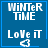 Blue square icon with white text "WiNTeR TiME" and "LoVe iT", featuring a pixelated heart symbol that changes to a blue heart in one frame, then to a blue star in another.
