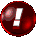 Red glossy circular and oval icons with white exclamation marks, displayed in a of four and four against gray background