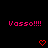Pixelated red text 'Vasso!!!' repeated across a black background with small red heart symbols below each instance.