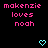 Pixelated text reads 'makenzie loves noah' in pink on black background with cyan heart symbols below.
