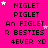 A bright pink background with repeated black text reading "MIGLET PIGLET An FIGLET R BESTIES 4EVER xD" and scattered white stars, some of which change position across frames.