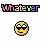 Pixelated yellow emoji faces with changing eye expressions beneath multicolored 'whatever' text in a