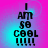 Four identical display 'I AM SO COOL !!!!!' text on a pink and cyan gradient background with pixelated lettering