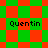 Green and red pixelated with four instances of the text 'Quentin' in black, arranged in two and two