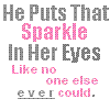 Static pixelated text-based buddy icon with gray and pink lettering on white background.
