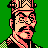 Pixelated 48x48 static icon of a character with pinkish skin, black mustache and beard, wearing a checkered headpiece and green-and-black patterned clothing against solid green background.