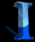 Animated blue and white -shaped icon with a dark base, showing sequential motion blur across three vertical