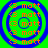 Four identical circular icons with blue concentric rings and orange text on a green background, arranged in a