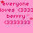 Pink background with repeated text and star symbols in red, featuring 'everyone loves <333<3oves' and 'berry <333333' patterns.