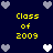Dark blue background with yellow text "Class of 2009" repeated four times, surrounded by gray and white pixelated hearts.