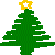 Pixelated green Christmas tree with yellow star on top against gray background, next to dark green with bright green text reading 'Original Icons .com'