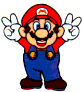 Mario character in red cap with white 'M' logo, red shirt, blue overalls, brown shoes; four variations show different hand positions and gestures.