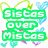 Four pixelated text-based icons arranged in a , each with distinct color schemes and phrases surrounded by heart-shaped decorations