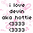 Pixelated text and symbols on a white background with pink heart patterns, featuring names, phrases, and emoticons.