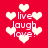 Red background with white pixelated hearts and 'live laugh love!' text in multiple positions.