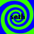Four identical spiral patterns in blue and green with the text 'seth' at their centers, arranged in a on a solid background