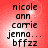 Red background with black text listing names and 'bffzz' in four identical , each showing a bright white spot that shifts position across observations