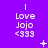 Purple background with repeated white text 'Love Jojo <333' and small animated symbols like plus signs, stars, dots, and an X. The animation changes the position of these symbols across frames.