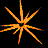 Four orange and yellow pixelated starburst shapes on black background, varying in size and arm count.