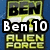 Two side-by-side pixelated images of a yellow and black 'BEN' logo with white accents, each featuring distinct text overlays on black bars against a blue background.