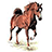 Pixelated horse image with brown and black coloring on white background, adjacent to blue with pink text reading "I LOVE HORSES"